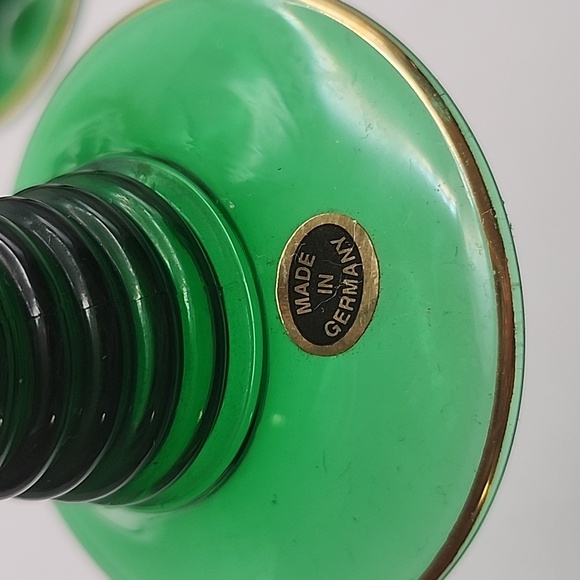 Vintage Bockling Green Stem Glass Goblets w/ Grapes & Leaves in Gold 6 Count - Picture 7 of 12